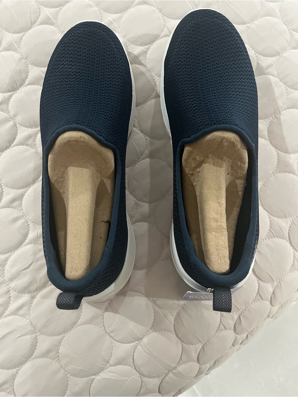 Skechers Slip-On Knit Sneakers in Navy and White - Picture 6 of 11